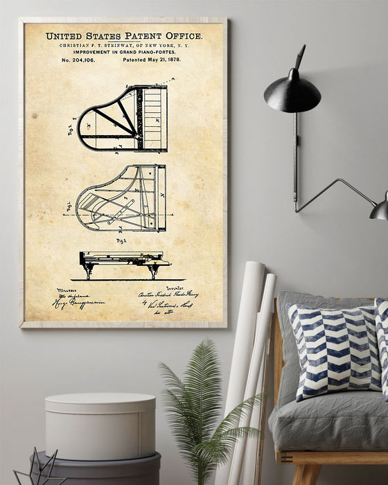 Improvement In Grand Piano-Fortes Vertical Canvas And Poster | Wall Decor Visual Art