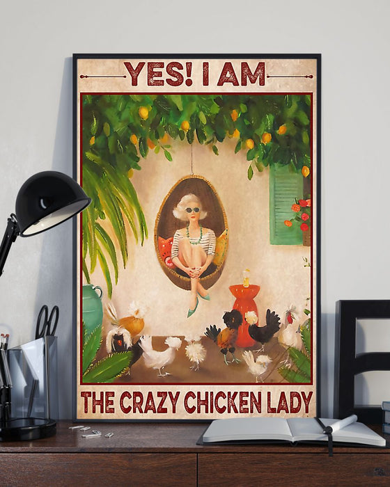 Farmer Yes I Am The Crazy Chicken Lady Vertical Canvas And Poster | Wall Decor Visual Art