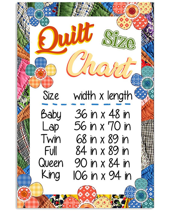 Quilt Size Chart Sewing Vertical Canvas And Poster | Wall Decor Visual Art