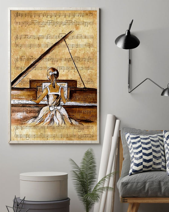 Piano Girl Vertical Canvas And Poster | Wall Decor Visual Art