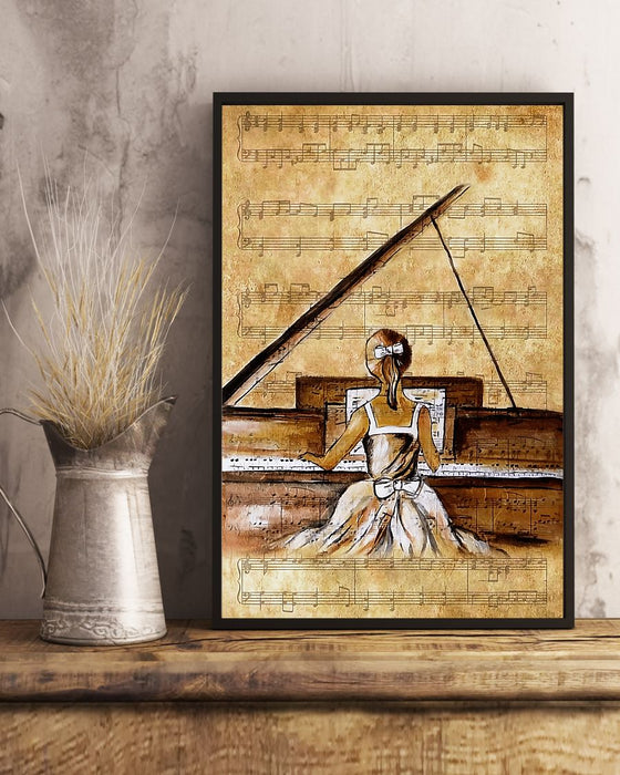 Piano Girl Vertical Canvas And Poster | Wall Decor Visual Art