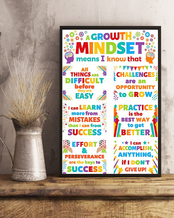 Growth Mindset Colorful Teacher Vertical Canvas And Poster | Wall Decor Visual Art