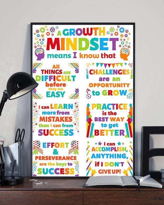 Growth Mindset Colorful Teacher Vertical Canvas And Poster | Wall Decor Visual Art
