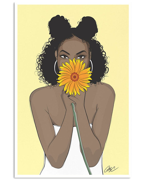 African - Black Art - Black Girl With Sunflower Vertical Canvas And Poster | Wall Decor Visual Art