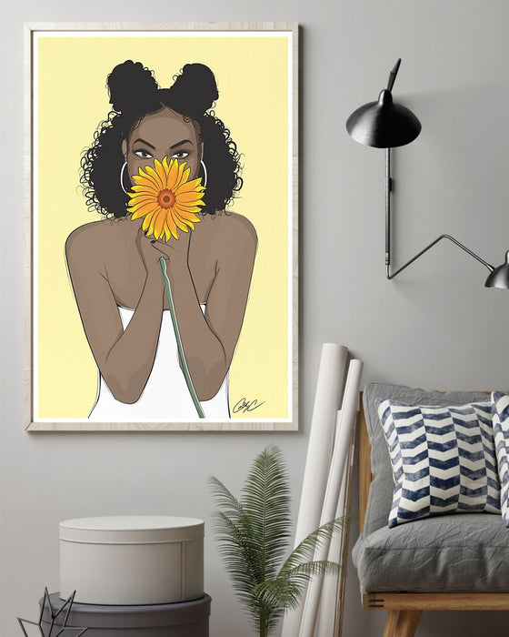 African - Black Art - Black Girl With Sunflower Vertical Canvas And Poster | Wall Decor Visual Art