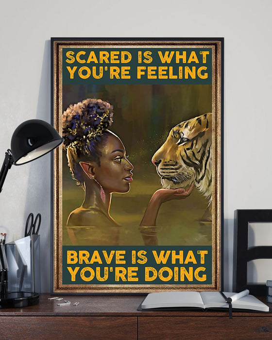 African - Black Art - Brave Woman With Tiger Vertical Canvas And Poster | Wall Decor Visual Art