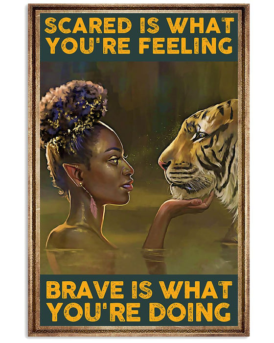 African - Black Art - Brave Woman With Tiger Vertical Canvas And Poster | Wall Decor Visual Art