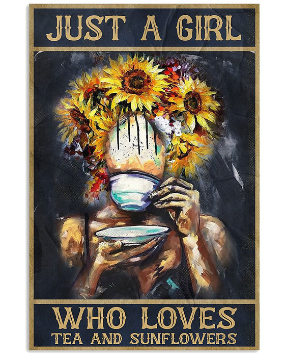African - Black Art - Beautiful Girl Loves Tea And Sunflowers Vertical Canvas And Poster | Wall Decor Visual Art