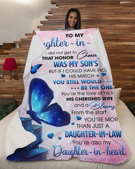 Butterfly To My Daughter-In-Law I Did't Get Choose Fleece Blanket