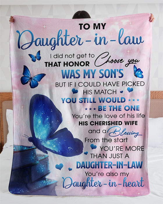 Butterfly To My Daughter-In-Law I Did't Get Choose Fleece Blanket