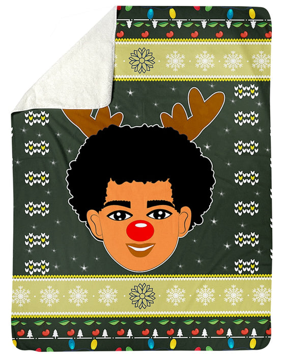 Black Boy Christmas Ugly 3D Sherpa Fleece Blanket