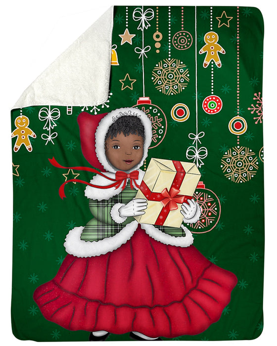 Black Baby Girl Happy With Christmas Gift 3D Sherpa Fleece Blanket