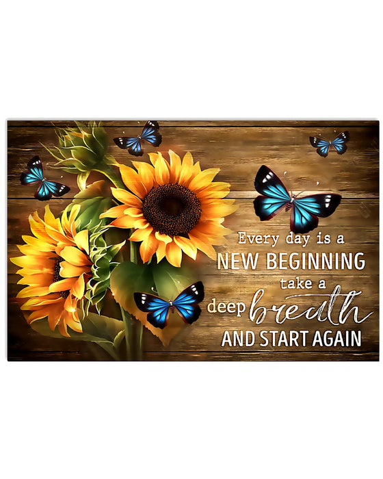 Sunflower Every Day Is A New Beginning Horizontal Canvas And Poster | Wall Decor Visual Art