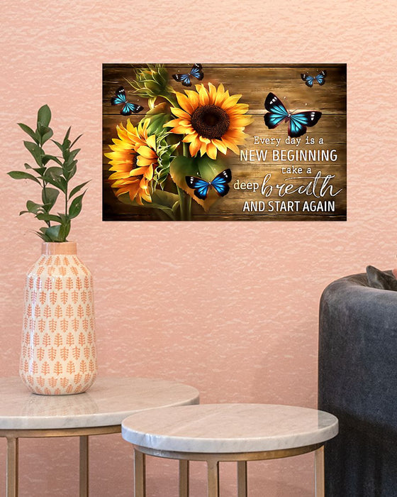 Sunflower Every Day Is A New Beginning Horizontal Canvas And Poster | Wall Decor Visual Art