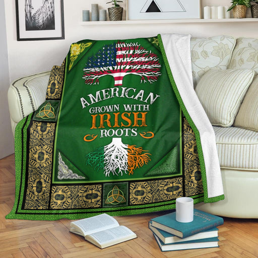 American Grown With Irish Roots Fleece Blanket | St Patrick's Day Gifts