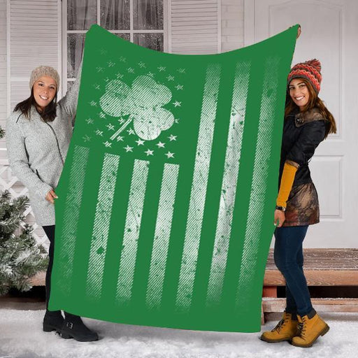 Irish American Flag Shamrock Saint Patricks Day Gift Fleece Blanket