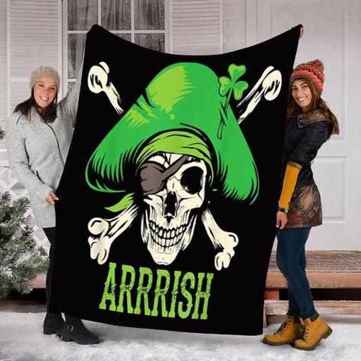 Arrrish Irish St Patrick's Day Skull Shamrock Gift Fleece Blanket