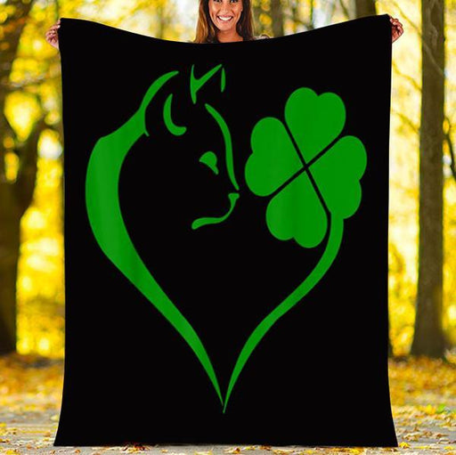 Cat And Shamrock Saint Patricks Day Gift Fleece Blanket