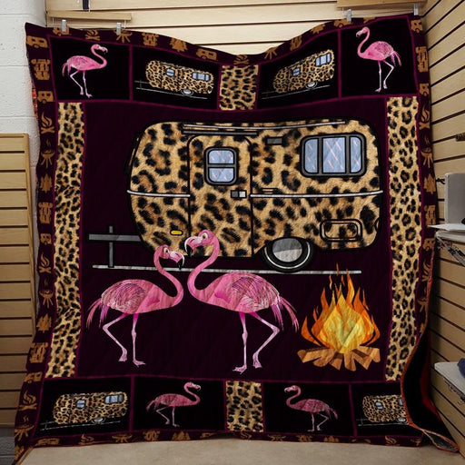 Flamingo Husband And Wife Camping Partners Fleece Blanket