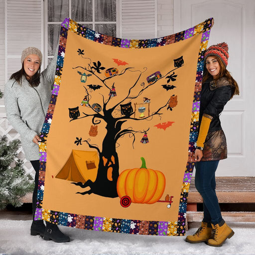 Camping Pumpkin Halloween Fleece Blanket