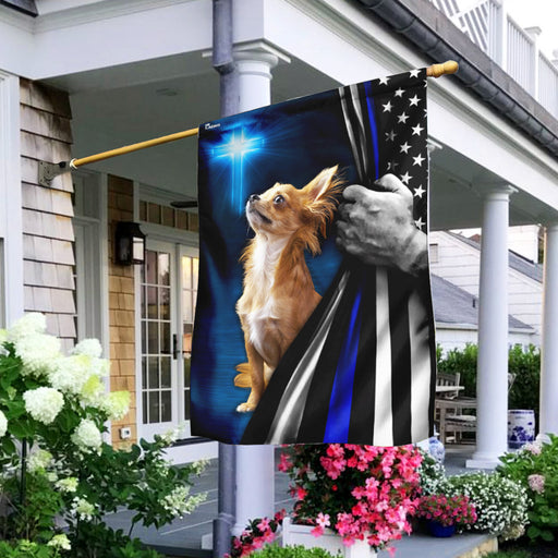 Chihuahua Police Dog Thin Blue Line Christian Cross Flag | Easter Garden Flag | Double Sided House Flag 1615136861649.jpg