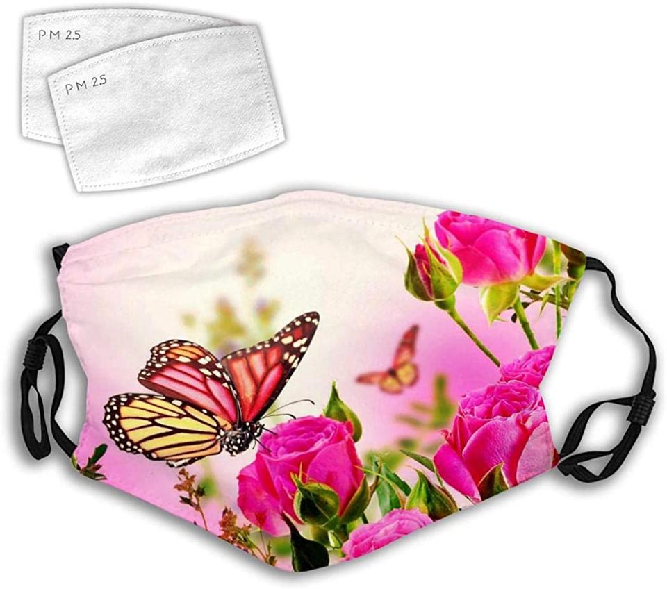 Rose And Butterfly Pink Printed Washable Cloth Mask 1617036285826.jpg