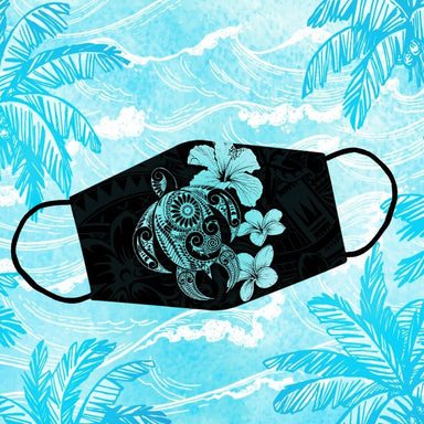 Polynesian Pattern Sea Turtle Turquoise Hibiscus Washable Cloth Mask 1617036289852.jpg