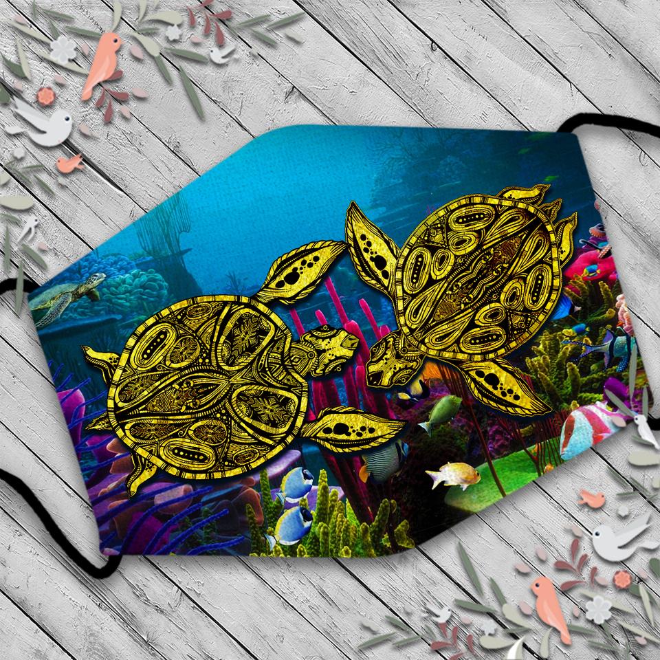 Beautiful Undersea World Tribal Turtles Couple Washable Cloth Mask 1617036292373.jpg