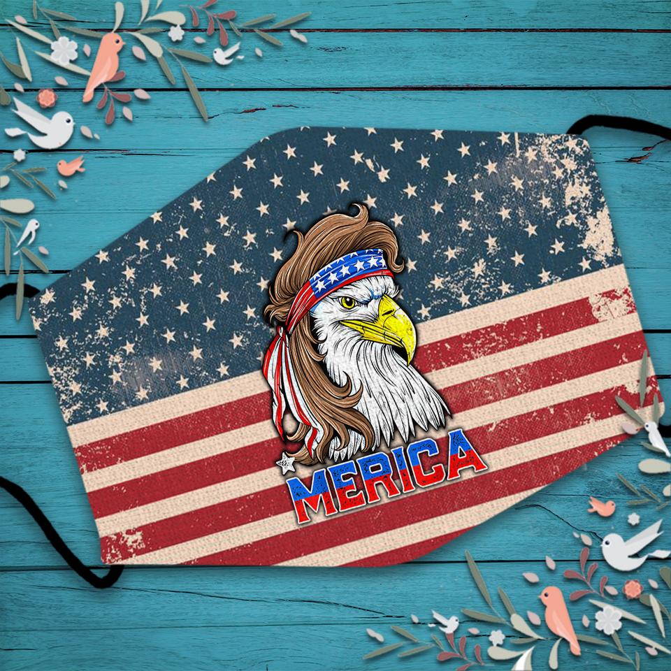Merica Bald Eagle Mullet Usa Flag Pattern Washable Cloth Mask 1617036308689.jpg