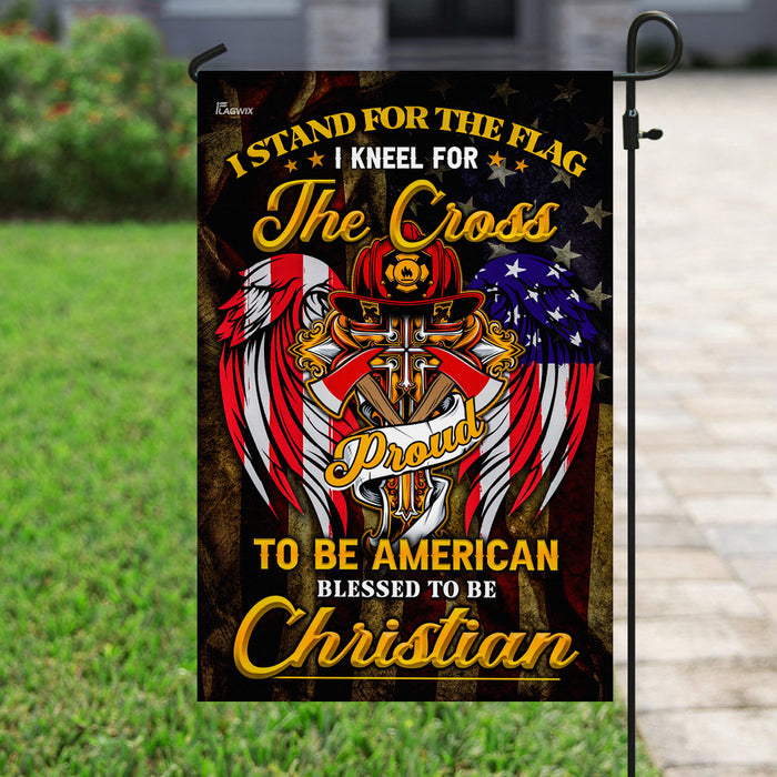 Stand For The Flag Kneel For The Cross Christian Firefighter Flag | Garden Flag | Double Sided House Flag