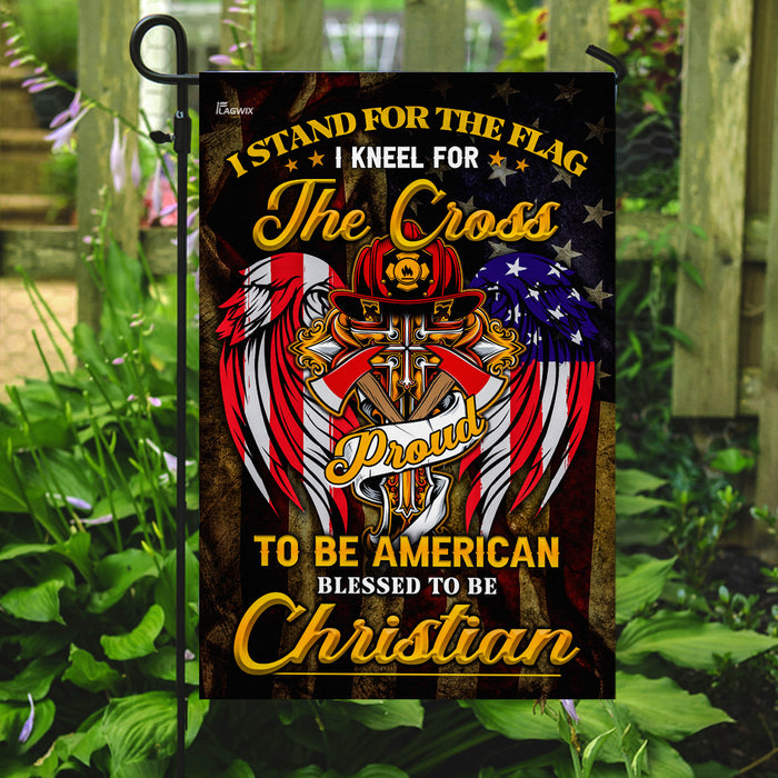 Stand For The Flag Kneel For The Cross Christian Firefighter Flag | Garden Flag | Double Sided House Flag