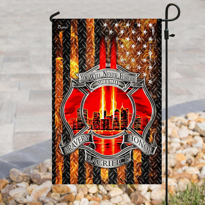 9-11-01 Never Forget Firefighter Flag | Garden Flag | Double Sided House Flag - GIFTCUSTOM