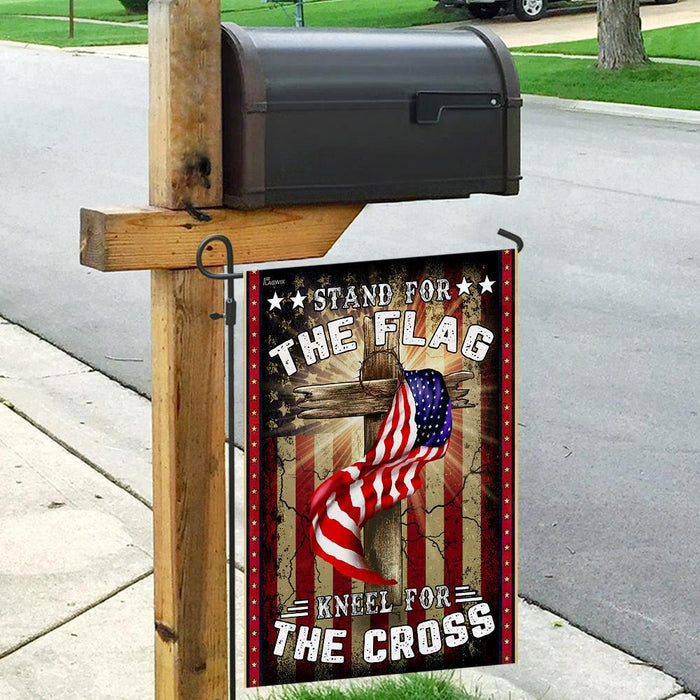 America Stand For The Flag Kneel For The Cross Flag | Garden Flag | Double Sided House Flag - GIFTCUSTOM