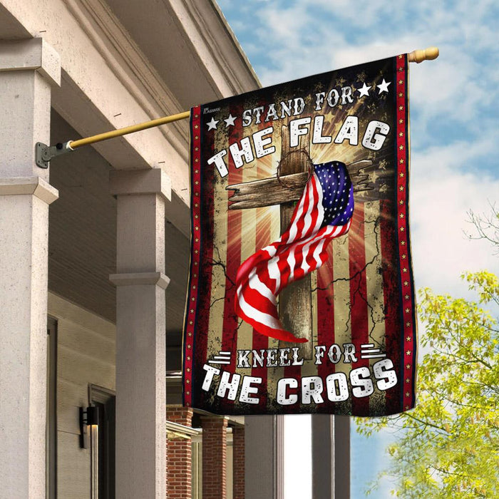 America Stand For The Flag Kneel For The Cross Flag | Garden Flag | Double Sided House Flag - GIFTCUSTOM