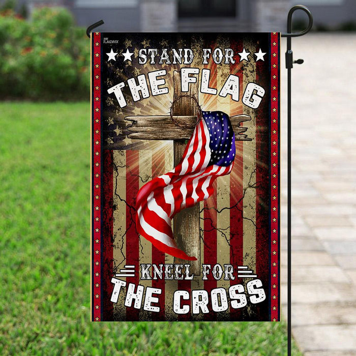 America Stand For The Flag Kneel For The Cross Flag | Garden Flag | Double Sided House Flag - GIFTCUSTOM