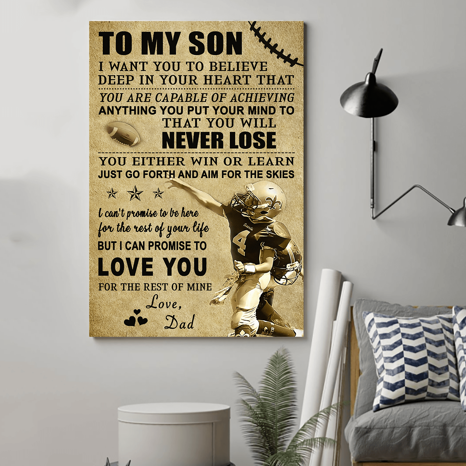 American football Canvas and Poster ��� Dad to Son ��� Never lose wall decor visual art - GIFTCUSTOM