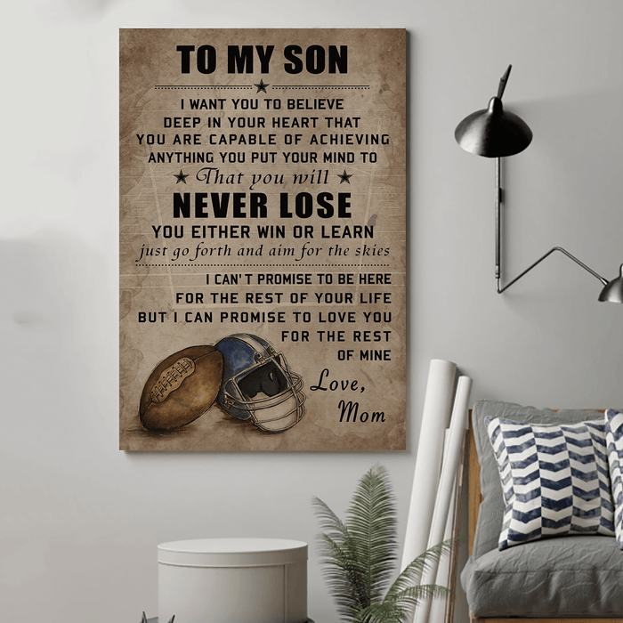 American football Canvas and Poster ��� Mom to Son ��� Never lose wall decor visual art - GIFTCUSTOM