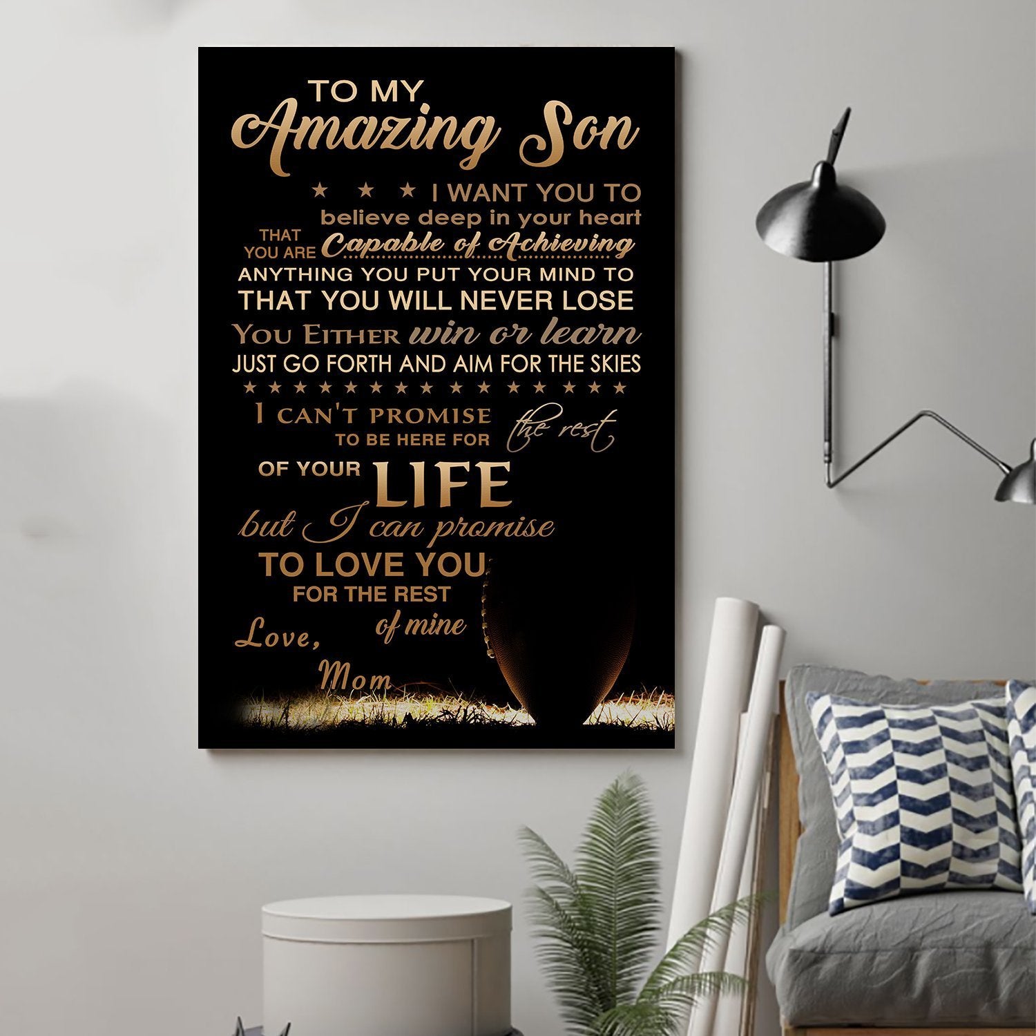 American football Canvas and Poster ��� Mom to son ��� Never lose wall decor visual art - GIFTCUSTOM