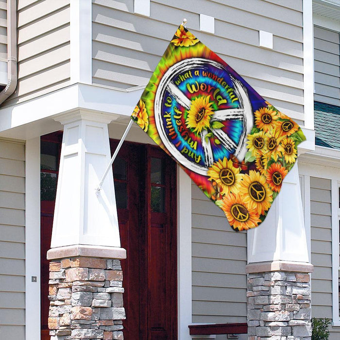 And I Think To Myself What A Wonderful World Hippie Tie Dye Sunflower Flag | Garden Flag | Double Sided House Flag - GIFTCUSTOM