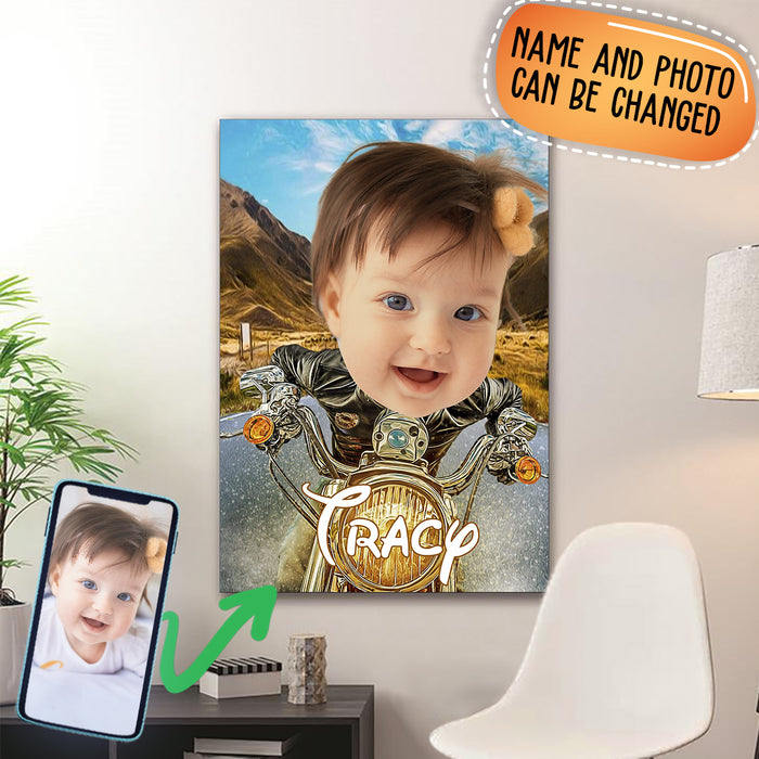 The Biker Kid Character Customized Canvas And Poster Personalize Photo Upload Gift For Son Daughter Christmas Thanksgiving Birthday TP.FACVPT.02 TP