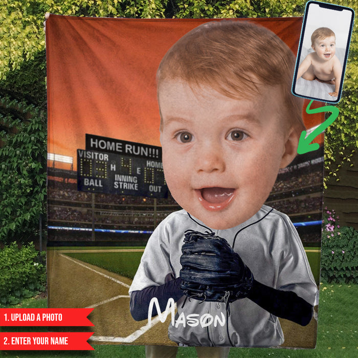 The Baseball Player Character Customized Blanket Personalize Photo Upload Gift For Son Daughter Christmas Thanksgiving Birthday TP.FABLK.02 TP