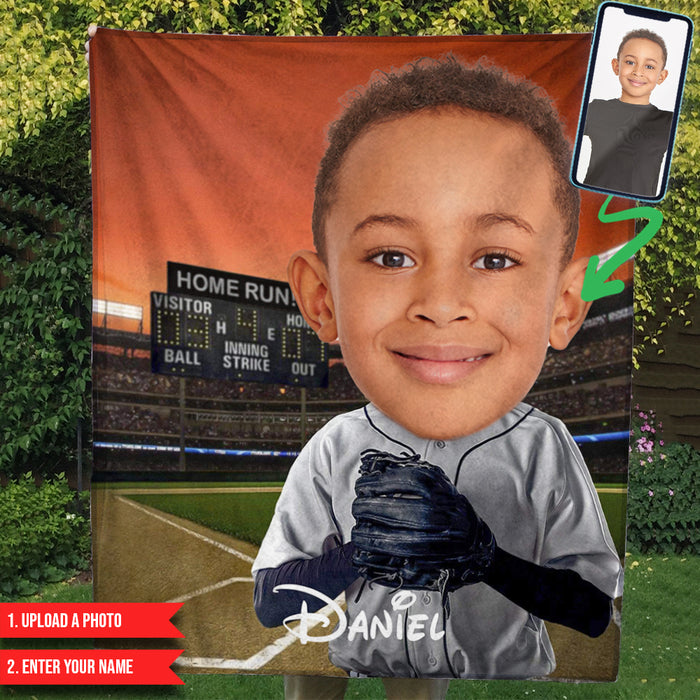 The Baseball Player Character Customized Blanket Personalize Photo Upload Gift For Son Daughter Christmas Thanksgiving Birthday TP.FABLK.02 TP