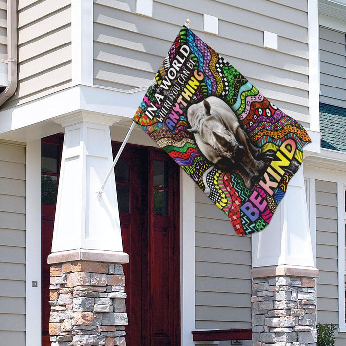 Be Kind Rhino Hippie Flag | Garden Flag | Double Sided House Flag - GIFTCUSTOM