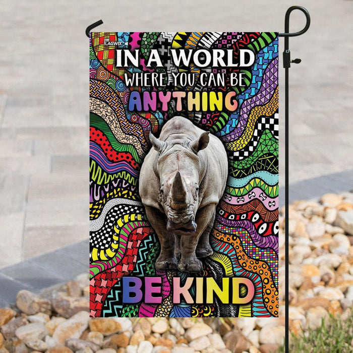 Be Kind Rhino Hippie Flag | Garden Flag | Double Sided House Flag - GIFTCUSTOM