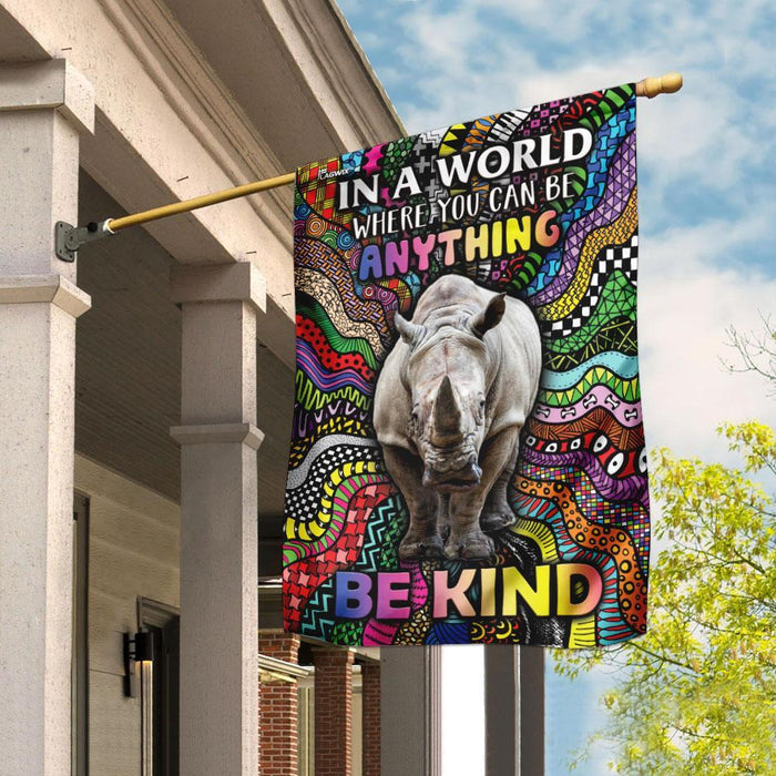 Be Kind Rhino Hippie Flag | Garden Flag | Double Sided House Flag - GIFTCUSTOM