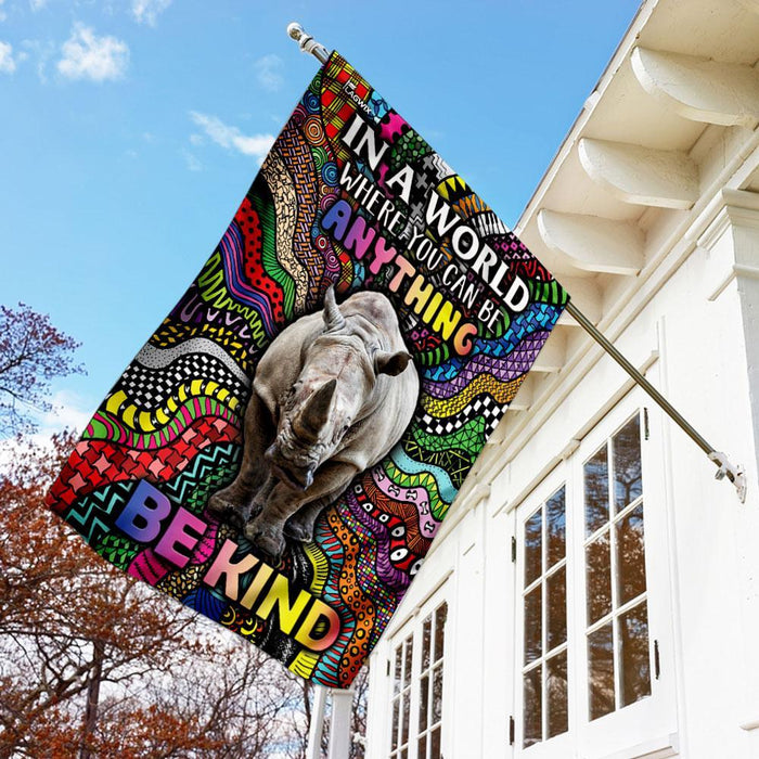 Be Kind Rhino Hippie Flag | Garden Flag | Double Sided House Flag - GIFTCUSTOM