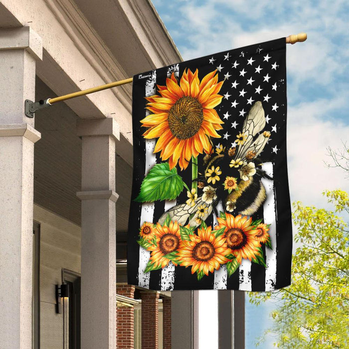 Bee Sunflower American Flag | Garden Flag | Double Sided House Flag - GIFTCUSTOM