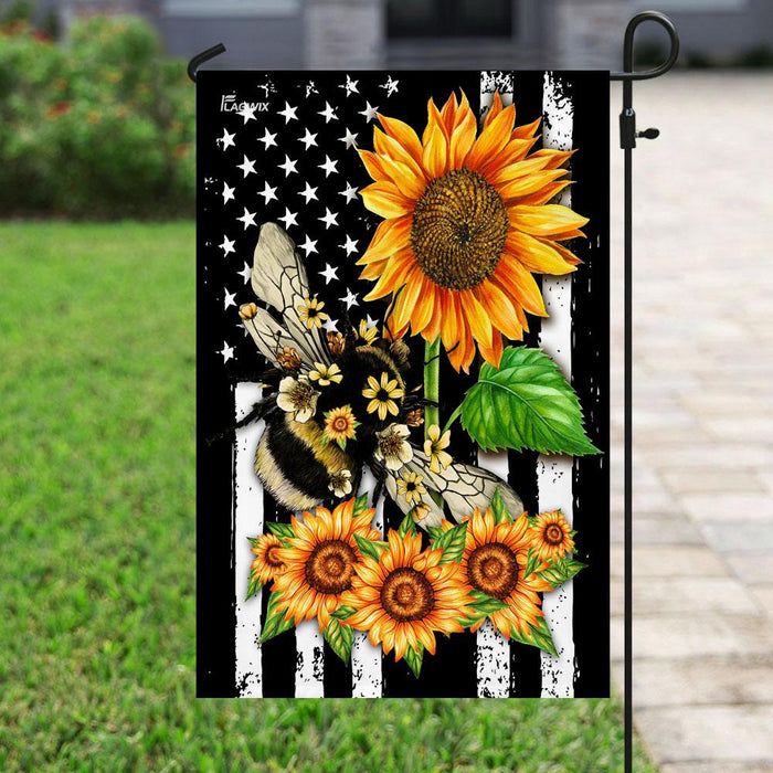 Bee Sunflower American Flag | Garden Flag | Double Sided House Flag - GIFTCUSTOM