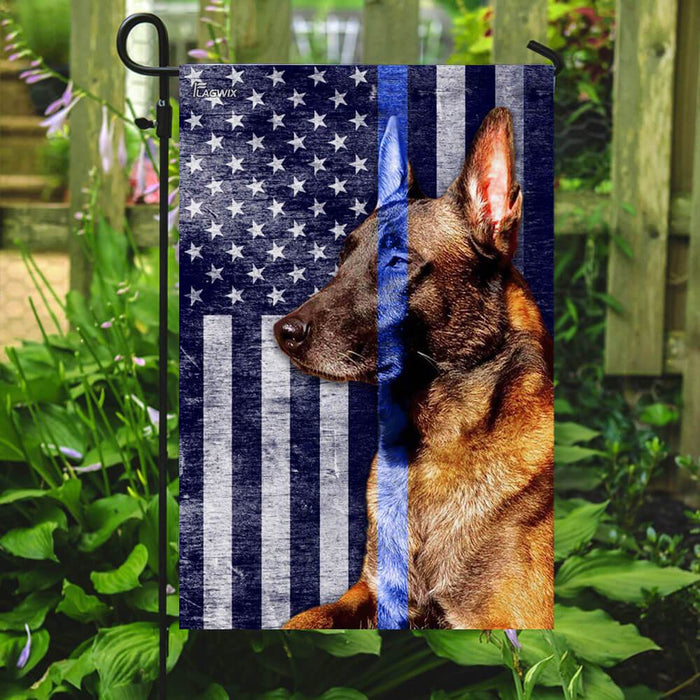 Belgian Malinois. The Thin Blue Line Flag | Garden Flag | Double Sided House Flag - GIFTCUSTOM