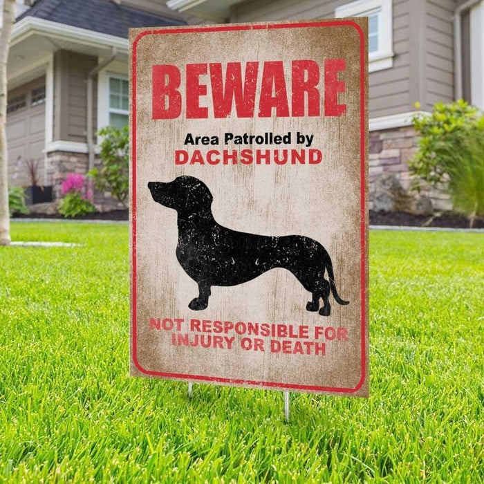 Beware Dachshund Yard Sign (24 x 18 inches) - GIFTCUSTOM